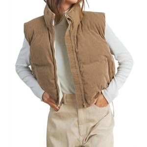 NEW BUTTERMELON adoreme corduroy puffer vest in camel